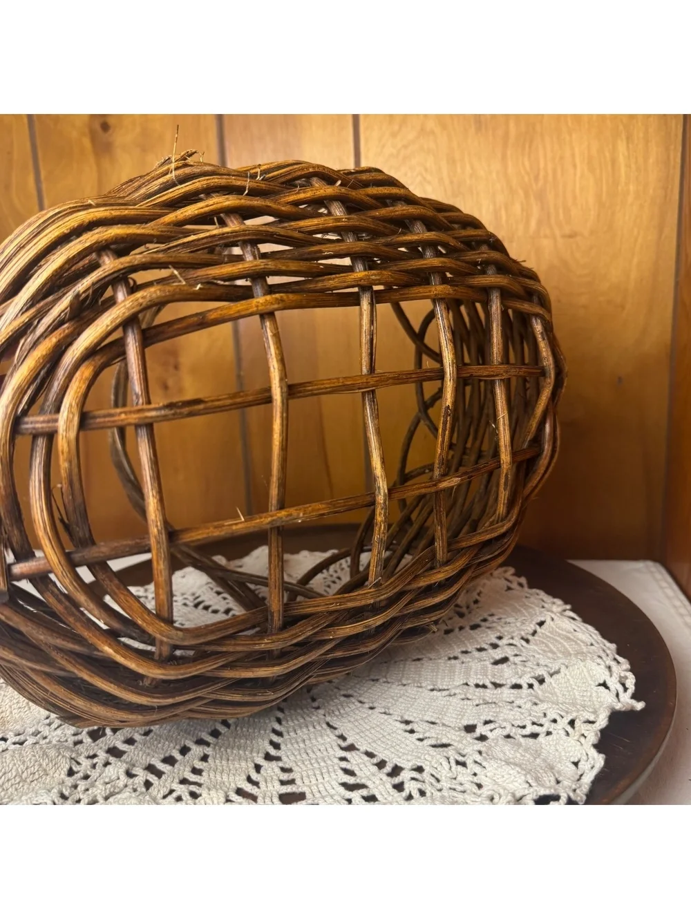 Rustic Woven Rattan Basket With Handle Vintage Farmhouse Gathering Basket